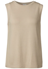 Street One - Trendy T-shirt korte mouw - Beige - LTD QR jersey top w.chiffon sh