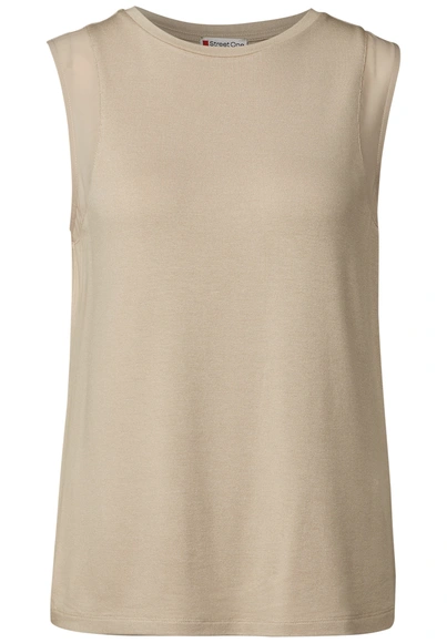 Street One - Trendy T-shirt korte mouw - Beige - LTD QR jersey top w.chiffon sh