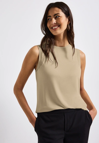 Street One - Trendy T-shirt korte mouw - Beige - LTD QR jersey top w.chiffon sh
