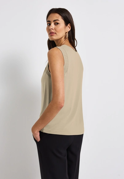 Street One - Trendy T-shirt korte mouw - Beige - LTD QR jersey top w.chiffon sh