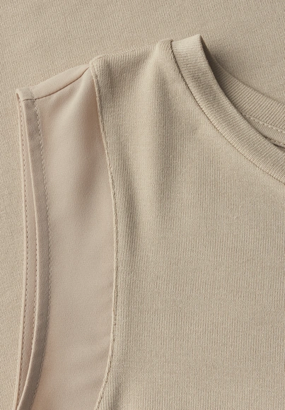 Street One - Trendy T-shirt korte mouw - Beige - LTD QR jersey top w.chiffon sh