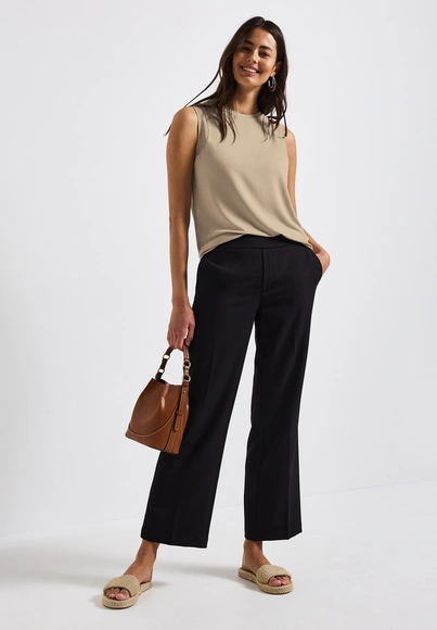 Street One - Trendy T-shirt korte mouw - Beige - LTD QR jersey top w.chiffon sh
