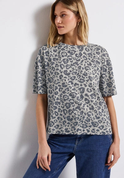 Street One - Trendy T-shirt korte mouw - Beige - LTD QR printed burn dessin - A323347