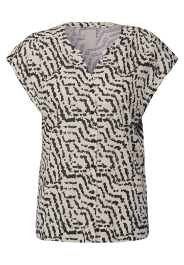 Street One - Trendy T-shirt korte mouw - Beige - printed shirt w.button panel