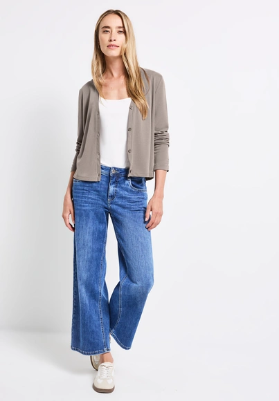 Street One - Trendy T-shirt korte mouw - Beige - silk look short jacket - A323536