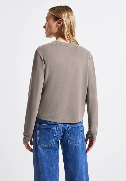 Street One - Trendy T-shirt korte mouw - Beige - silk look short jacket - A323536