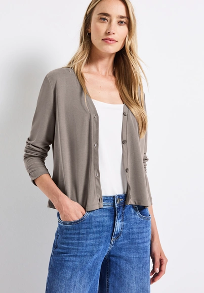 Street One - Trendy T-shirt korte mouw - Beige - silk look short jacket - A323536