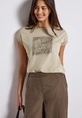 Street One - Trendy T-shirt korte mouw - Beige - washed shirt w.stud wording - A323342
