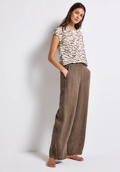 Street One - Trendy T-shirt korte mouw - Bruin - printed mat-mix shirt w.boat-n - A323569 printed ma