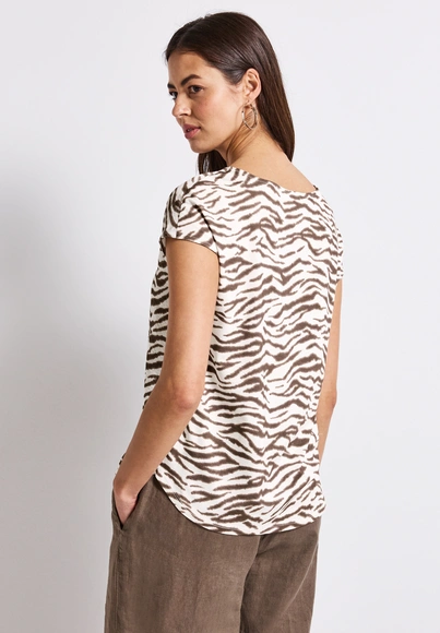 Street One - Trendy T-shirt korte mouw - Bruin - printed mat-mix shirt w.boat-n - A323569 printed ma