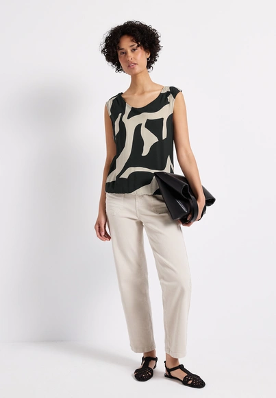 Street One - Trendy T-shirt korte mouw - Donkergrijs - LTD QR printed mat-mix top - A323361