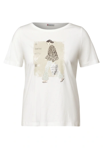 Street One - Trendy T-shirt korte mouw - Ecru - lady partprint shirt - A323339