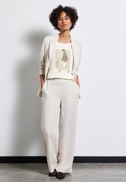 Street One - Trendy T-shirt korte mouw - Ecru - lady partprint shirt - A323339