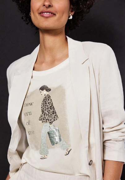 Street One - Trendy T-shirt korte mouw - Ecru - lady partprint shirt - A323339
