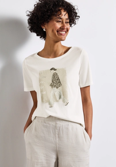 Street One - Trendy T-shirt korte mouw - Ecru - lady partprint shirt - A323339