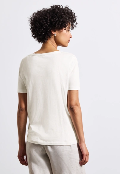 Street One - Trendy T-shirt korte mouw - Ecru - lady partprint shirt - A323339