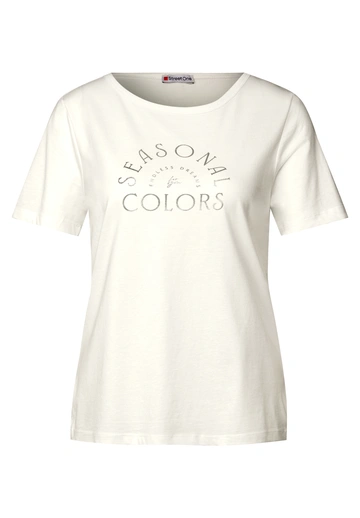 Street One - Trendy T-shirt korte mouw - Ecru - LTD QR basic partprint shirt