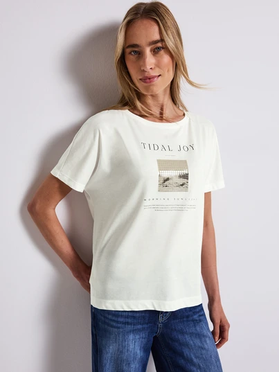 Street One - Trendy T-shirt korte mouw - Ecru - shirt w.glossy photoprint - A323578 shirt w.glossy p