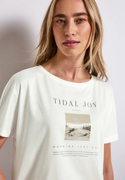 Street One - Trendy T-shirt korte mouw - Ecru - shirt w.glossy photoprint - A323578 shirt w.glossy p