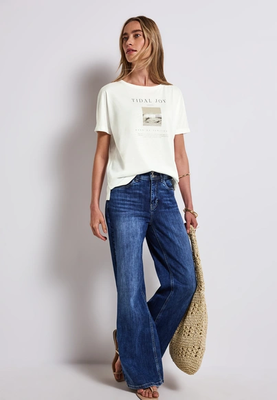Street One - Trendy T-shirt korte mouw - Ecru - shirt w.glossy photoprint - A323578 shirt w.glossy p