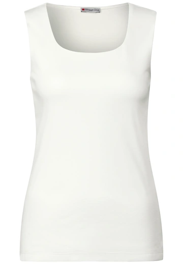 Street One - Trendy T-shirt korte mouw - Ecru - Style Gania carre neckline