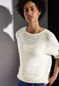Street One - Trendy T-shirt korte mouw - Ecru - summer knit look structure shi