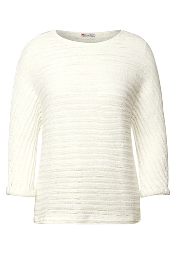 Street One - Trendy T-shirt korte mouw - Ecru - summer knit look structure shi