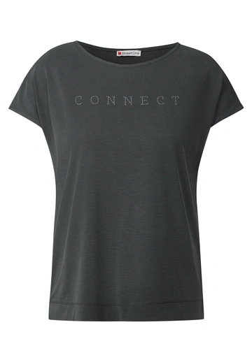 Street One - Trendy T-shirt korte mouw - Grijs - LTD QR silk look shirt w.stone - A323340