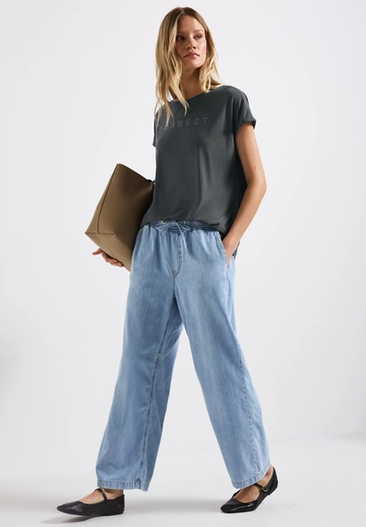 Street One - Trendy T-shirt korte mouw - Grijs - LTD QR silk look shirt w.stone - A323340