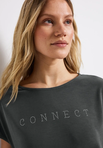 Street One - Trendy T-shirt korte mouw - Grijs - LTD QR silk look shirt w.stone - A323340