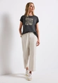 Street One - Trendy T-shirt korte mouw - Grijs - washed shirt w.stud wording - A323342