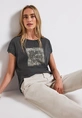 Street One - Trendy T-shirt korte mouw - Grijs - washed shirt w.stud wording - A323342