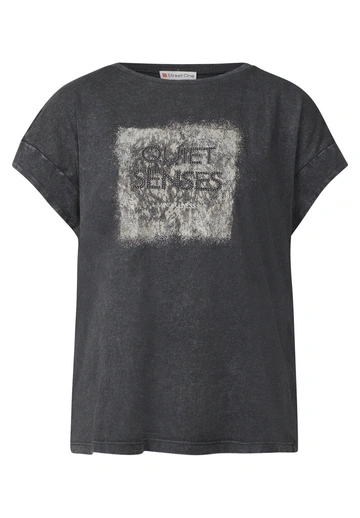 Street One - Trendy T-shirt korte mouw - Grijs - washed shirt w.stud wording - A323342