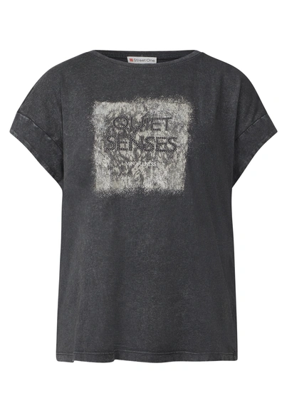 Street One - Trendy T-shirt korte mouw - Grijs - washed shirt w.stud wording - A323342