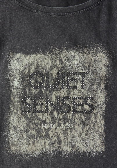 Street One - Trendy T-shirt korte mouw - Grijs - washed shirt w.stud wording - A323342