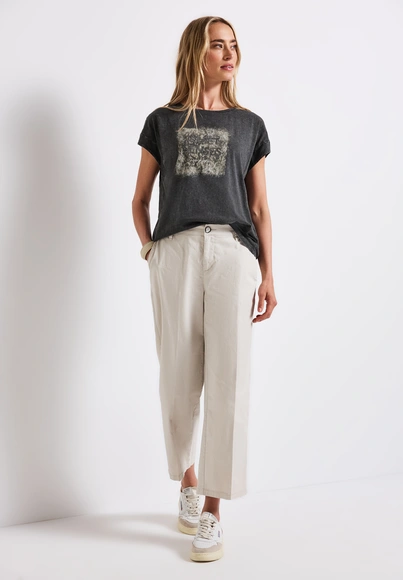 Street One - Trendy T-shirt korte mouw - Grijs - washed shirt w.stud wording - A323342