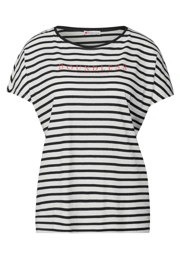 Street One - Trendy T-shirt korte mouw - Zwart - striped shirt w.wording - A323175