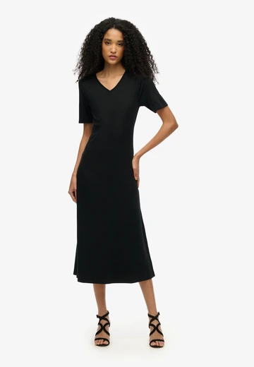 Superdry - Jurk - Zwart - Ss V Neck Midi Jersey Dress - W8011858A