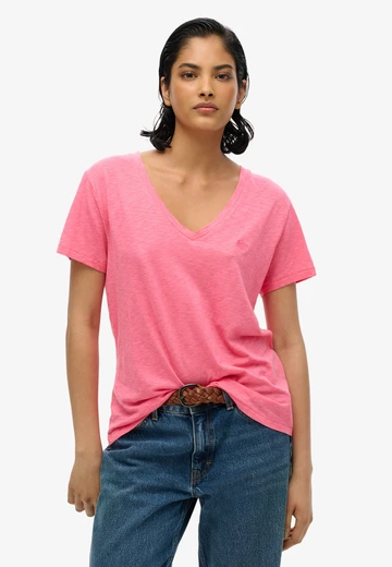 Superdry - T-shirt korte mouw - Roze - Studios Slub Emb Vee Tee - W1011181A