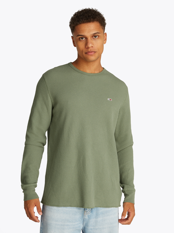 TOMMY JEANS - T-shirt lange mouw - Donkergroen - Tjm Slim Waffle Ls Tee - Dm0Dm20688