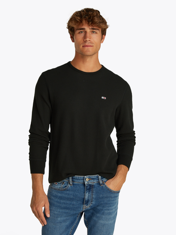 TOMMY JEANS - T-shirt lange mouw - Zwart - Tjm Slim Waffle Ls Tee - Dm0Dm20688