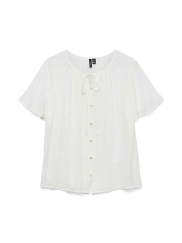 Vero Moda - Blouse korte mouw - Wit - Vmgabbi Ss Tie Top Wvn Ga - 10324561