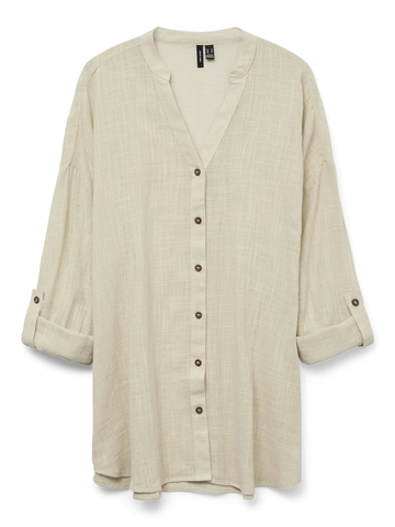 Vero Moda - Blouse lange mouw - Grijs - Vmbrita Ls Long Shirt Wvn - 10329499