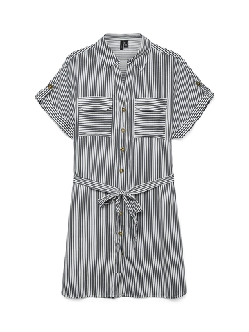 Vero Moda - Jurk - Blauw - Vmbumpy Ss Short Shirt Dress - 10325828