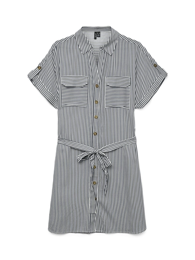 Vero Moda - Jurk - Blauw - Vmbumpy Ss Short Shirt Dress - 10325828
