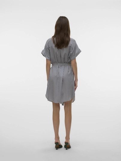 Vero Moda - Jurk - Blauw - Vmbumpy Ss Short Shirt Dress - 10325828