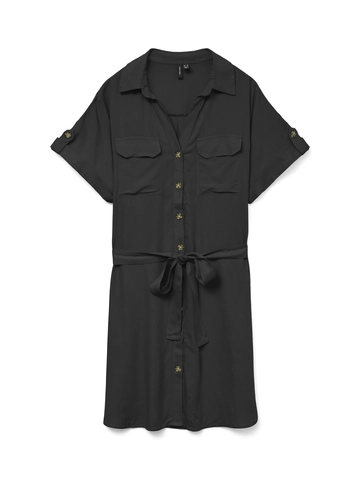 Vero Moda - Jurk - Zwart - Vmbumpy Ss Short Shirt Dress - 10325828