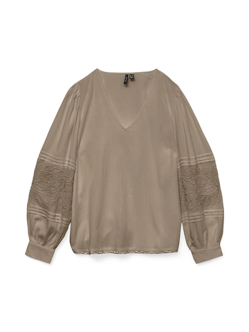 Vero Moda - T-shirt korte mouw - Beige - Vmnicola Ls Top Wvn - 10324602