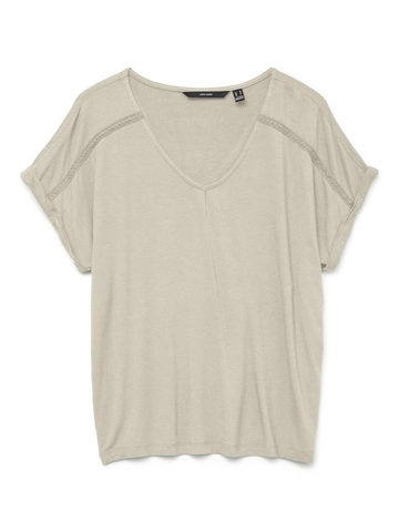 Vero Moda - T-shirt korte mouw - Ecru - Vmvanessa Ss V-Neck Top Jrs Ga - 10329351