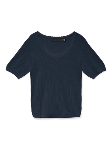 Vero Moda - T-shirt korte mouw - Marineblauw - Vmluxlight Pointelle Ss U-Neck - 10330852